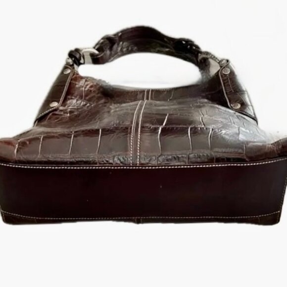 Brighton Hobo Shoulder Tote Bag in Croc Embossed Chocolate Brown Leather - Picture 3 of 12